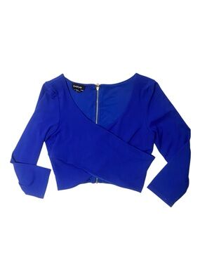BEBE Woman’s Cobalt Blue Cropped Wrap Zipper Top SMALL